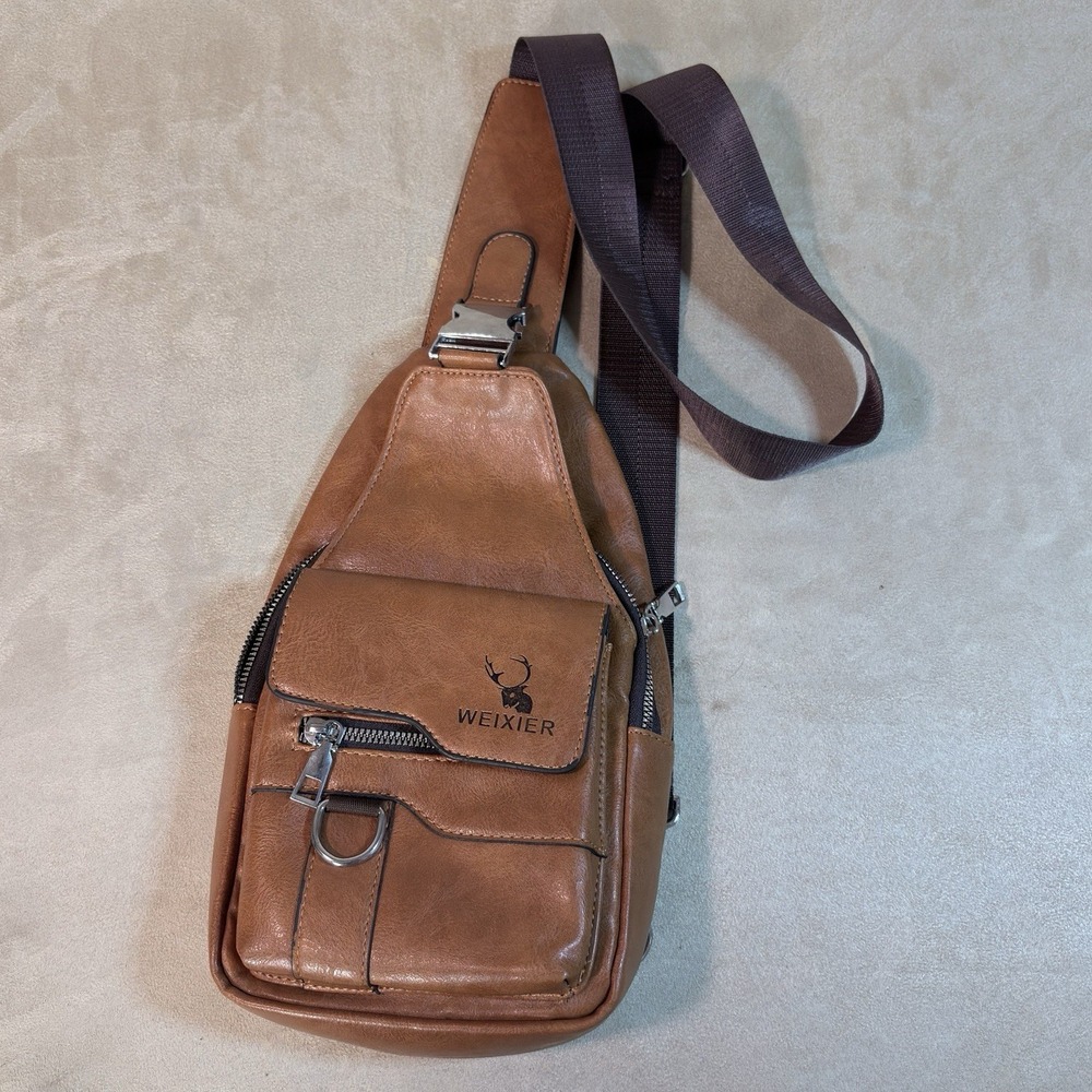 Crossbody Sling Chest Bag, Adj Strap, Zip/Magnetic Front Pocket WEIXIER Brown
